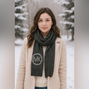 NWT Michael Kors Charcoal Gray w/Silver Studs Logo Scarf 72" x 8"